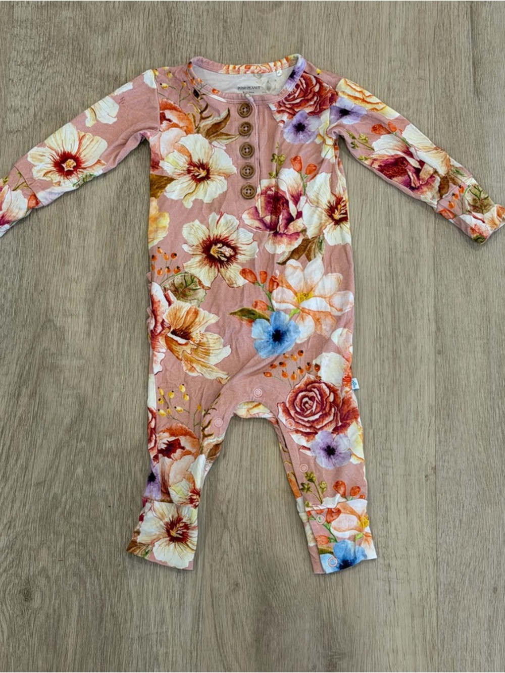 Posh Peanut Pink Floral Baby One Piece | 9-12 Mo